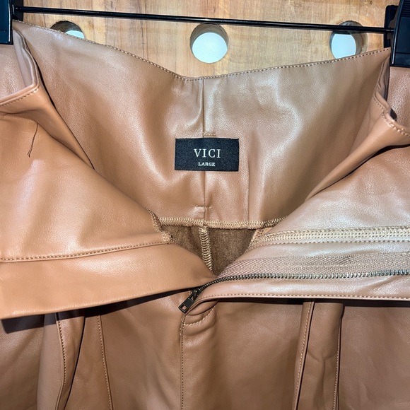 Vici Brown Faux Leather Paper Bag Tie Waist Shorts - Picture 4 of 4